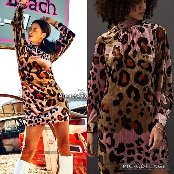 Anthropologie Eleanor Velvet Tunic Dress in Pink Motif. Size 0. - Picture 2 of 11